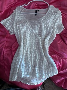 Y2k White Ruffle Short-Sleeve Women's Top